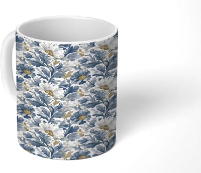 Mok - Koffiemok - Nautisch - Chic - Bloemen - Wit - Blauw - Mokken - 350 ML - Beker - Koffiemokken - Theemok