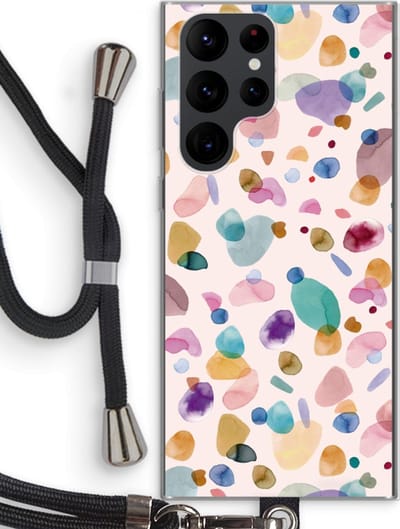Case Company® - Hoesje met koord geschikt voor Samsung Galaxy S22 Ultra hoesje met Koord - Terrazzo Memphis - Telefoonhoesje met Zwart Koord - Bescherming aan alle Kanten en Over de Schermrand