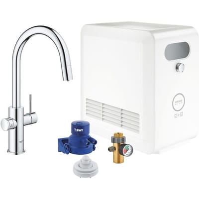GROHE Blue Professional Duo kit: keukenmengkraan voor gefilterd, gekoeld en bruisend water - Bluetooth & WIFI - met uittrekbare mousseur - incl. koeler - chroom - 31325002