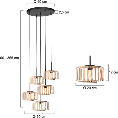 Hanglamp Breeza-Beache 4522ZW – hoogteverstelbaar, zwart bamboe en metaal, trendy Steinhauer