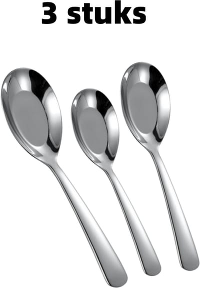 3-delige set - Lepel - Platte lepel - Eetlepel - Roestvrijstalen bestek - Geschikt voor aan tafel - Zilverkleurig
