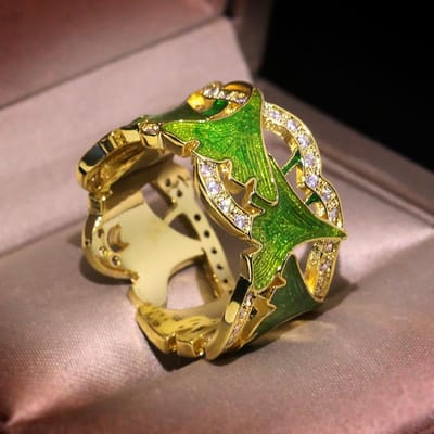 Creatieve Ring met Druppellijm en Kleurcombinatie Plant Bloemen Elegante en Modieuze Emaille Ring No. 10