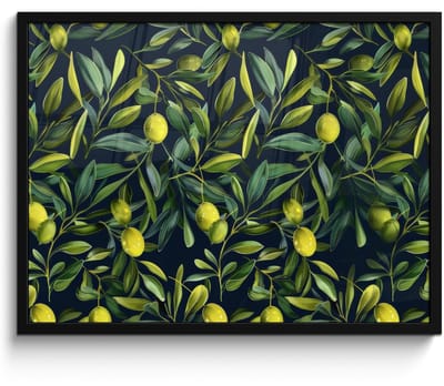 Poster in lijst - Fotolijst 70x50 cm - Posters - Citroenen - Bladeren - Natuurlijk - Posterlijst zwart - Decoratie - Wanddecoratie woonkamer - Muurdecoratie slaapkamer