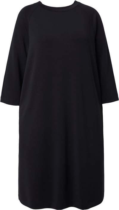 Ulla Popken - Dames - Sweatjurk A-lijn ronde hals 3/4-mouwen modalmix - Zwart - Maat 50+