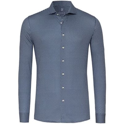Desoto Overhemd Shark Collar Structure Pattern Navy-Wit / male