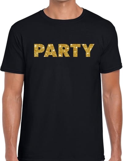 Bellatio Decorations Glitter and Glamour Party - T-shirt - zwart - gouden letters - voor heren - feestkleding S