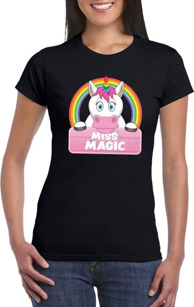 Miss Magic de eenhoorn t-shirt zwart voor dames - eenhoorns shirt S