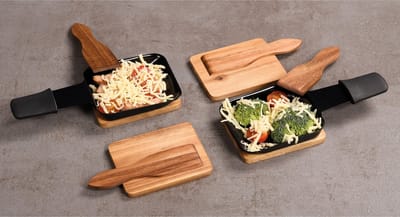 Kesper onderzetters voor gourmet pannetjes/spatels - 8x - luxe acacia hout - 10 x 8 cm - gourmetten