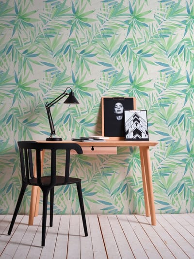 AQUAREL PALMBLADEREN BEHANG - Blauw Groen - AS Creation DESIGNDSCHUNGEL 2 by Laura Noltemeyer
