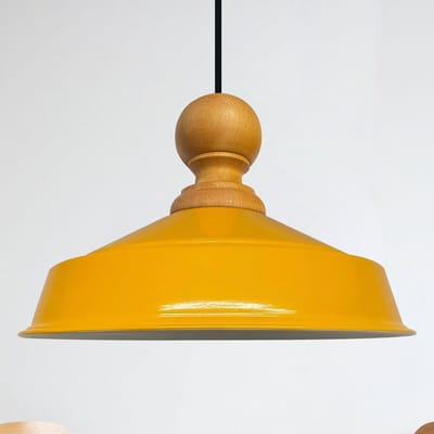 Bamyum Asletl Industriële Hanglamp Van Hout, Geel Metalen Lamp