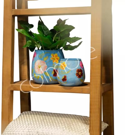 Colmore by Diga vaas-metaal light bleu-bloemen-enamel IR 22x22x20 cm
