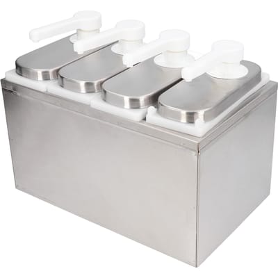 Sausdispenser Pomp Salade Jam Kruiden Smaakmaker Knijppomp Container met Basis voor Keuken Restaurant 4 Pumps