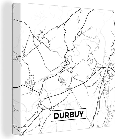 Canvas Schilderij Plattegrond – Durbuy – Zwart Wit – Stadskaart - Kaart - België - 20x20 cm - Wanddecoratie
