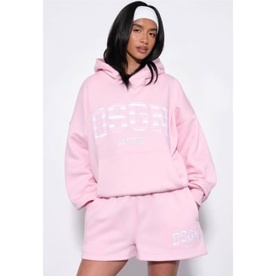 Dames Dsgn Studio Gestreepte Applique Sweat Short | Lichtroze | Maat: XS