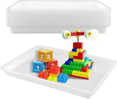 Set van 15 witte plastic dienbladen 39.5x28.5x4cm, rechthoekig voor restaurants, ideaal voor knutselen en bouwblokken