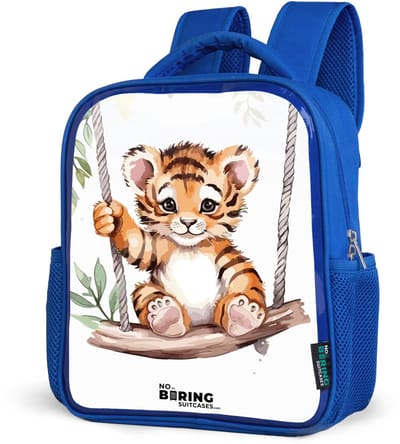 NoBoringSuitcases.com® - Rugzak blauw - Schooltas jongens - Schommelend tijgerwelpje waterverf tekening - Kinder rugtas jongen - Boekentas kind - Kinderrugzak voor school - Schoolrugzak