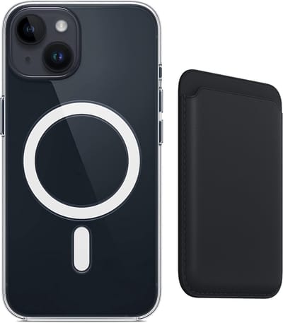 Stravo Clear Hoesje met magnetic Wallet Card Holder - Geschikt voor iphone 14 - Beschermhoes met magnetische leren kaarthouder wallet – Ondersteunt draadloos opladen - Zwart