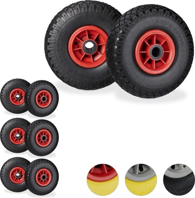 8x steekwagenwiel - 25 mm - rode kunststof velg - anti lek band - 3.00-4 inch