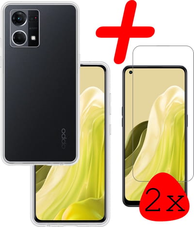 Hoesje Met 2x Screenprotector - Geschikt voor OPPO Reno 7 - Sterk & Shockproof - Back Cover - Siliconen Case - Telefoon Hoes - Transparant