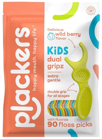 Plackers Kids Dual Gripz Floss Picks – Wild Berry – 90 Stuks – Kindvriendelijke Flosser – Dubbele Grip – Speelse Smaak & Ontwerp