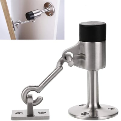 1 stuk - wandgemonteerde deurstopper met haak - deurstoppers van roestvrij staal met rubberen bumper - deurstopper - zilver