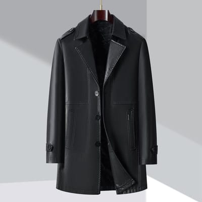 Modieuze Eenvoudige Leren Windjack in Koreaanse Stijl Herfst en Winter Nieuw Zakelijk Casual Leren Jas voor Mannen van Middelbare Leeftijd en Jongeren 185 black