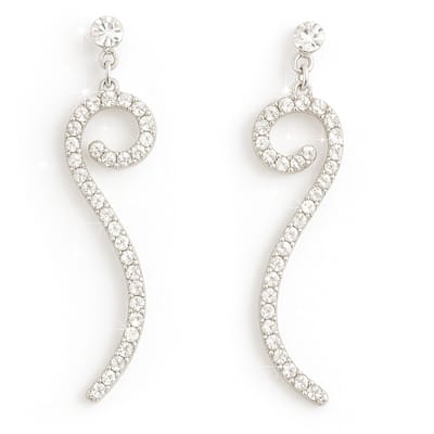 Zilverkleurige oorbellen met steker en feestelijke naturel strass hanger krul 55mm