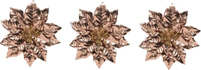 Decoris Kerstboom bloem - 6x stuks - op clip - koper - glitter - 24 cm - kunststof - kerstster - kerstversiering