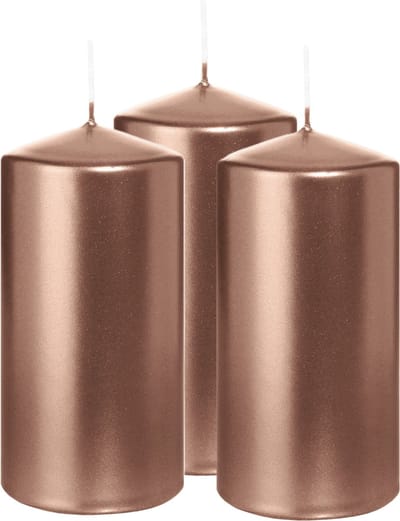 Wiedemann Cilinderkaars/stompkaars - 3x - metallic roségoud - 12 x 6 cm - 33 branduren - zuilkaarsen