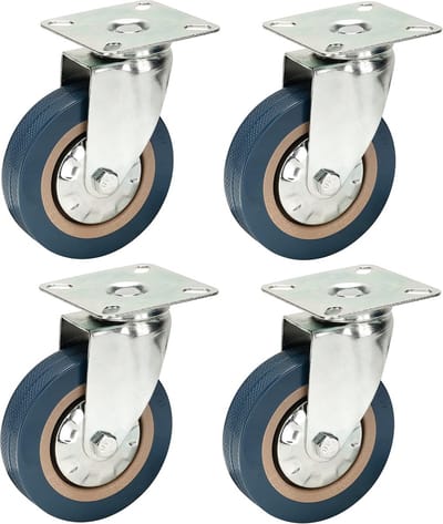 Set van 4 Zwenkwielen Gummi 100mm Zwaar Metalen Bevestiging 300kg Draagvermogen