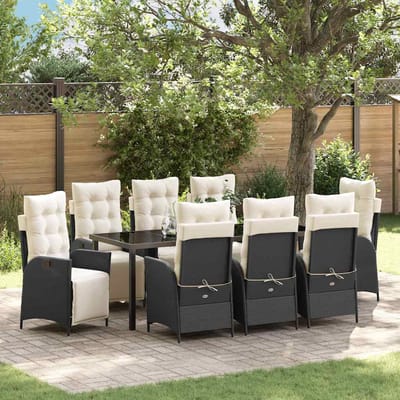 vidaXL - Tuin - Eettafel - Set - 9 - st - Zwart - poly - rattan