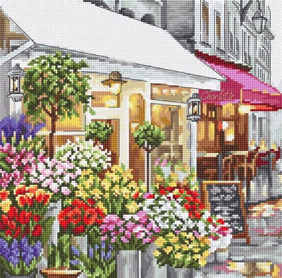 Borduurpakket FLOWER SHOP - BLOEMEN WINKEL - LETISTITCH - telpatroon