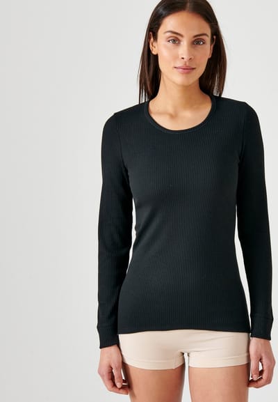 Damart - T-shirt met ronde hals, Thermolactyl geribde fleece, warmte Intense 4 - Dames - Zwart - XL