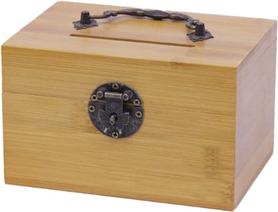 longziming -Vintage Houten Schatkist met Deksel – Decoratieve Opbergkist en Spaarpot – Retro Houten Kistje voor Sieraden, Geld of Cadeaus – Perfect als Geschenk of Kamerdecoratie