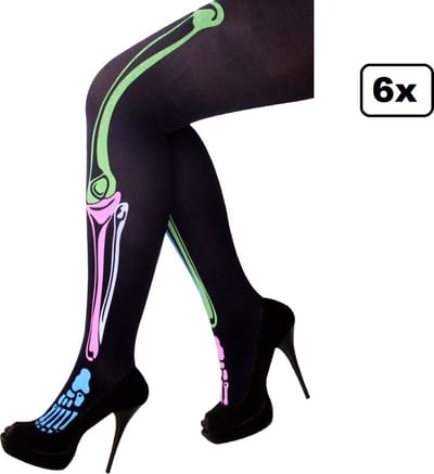 6x Panty botten fluor - Halloween horror skelet creepy themafeest festival griezel