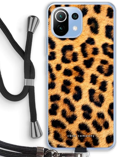 Case Company® - Hoesje met koord geschikt voor Xiaomi Mi 11 Lite hoesje met Koord - Luipaard - Telefoonhoesje met Zwart Koord - Bescherming aan alle Kanten en Over de Schermrand