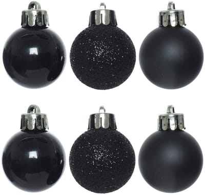 Decoris - Kerstballen - 3 cm - 14 stuks - Kunststof - Zwart - glans/mat/glitter