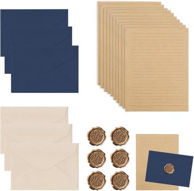22-delige briefpapier-set — Vintage papier, vintage enveloppen, kraftpapier — Set met briefpapier en enveloppen — Extra dikke enveloppen met linnenstructuur — Voor handgeschreven liefdesbrieven en wenskaarten — Prachtig briefpapier — 16,2 x 11,4 cm