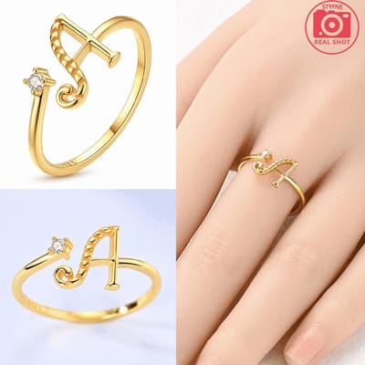 Gouden Ring Koperen Letter A Open Ringen Initiaal Naam Verstelbare Ring Voor Vrouwen Dagelijks Casual Stapelbaar Feest Sieraden Fijn Cadeau beige