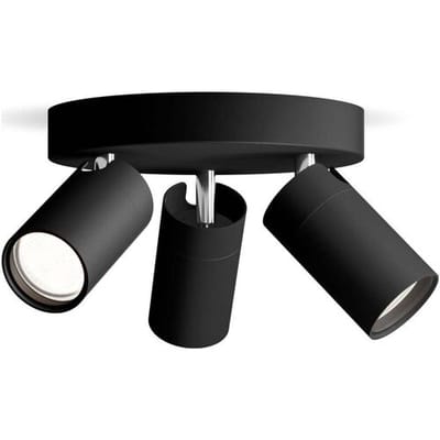 Philips Idris Spot - Plafondspot - Spatwaterdicht IP44 - Zwart - 5W - Badkamerlamp - Drie lichtpunten - Ronde basisplaat - Alleen geschikt voor LED spots