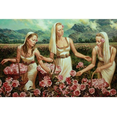 Volledige ronde Diamond Painting Vrouwen die bloemen plukken Borduurkruissteek 20X30CM beige