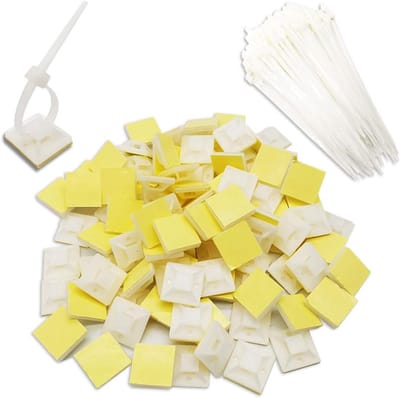 Kabelbinders met Houders - Kabel organizers - Kabels organiseren - Zelfklevende basis - 100 stuks - Wit