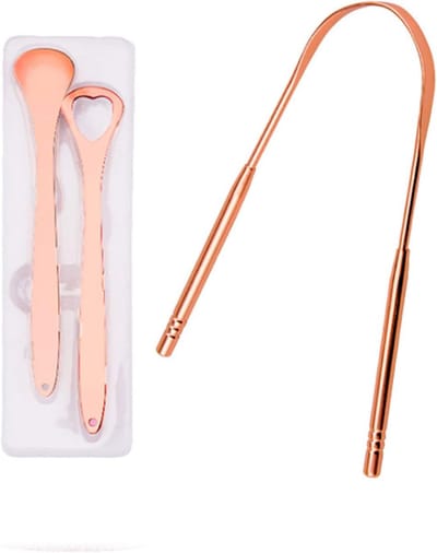 Tong Borstel Set - Mondverzorging Kit - Frisse Adem - Roestvrij Staal - 3 Stuks - Rose Goud