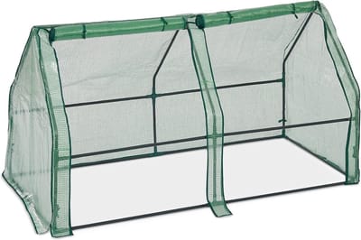 Famanu – Plantenkas met 2 deuren en puntdak, moestuin, afmetingen 90 x 180 x 90 cm, PE-folie, lage tuinkas, groen