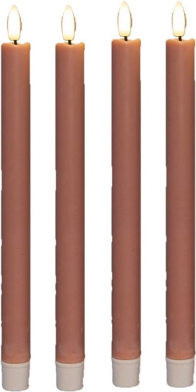 Anna's Collectionled dinerkaarsen - 4x - roze -25 cm - 3D vlam - warm wit licht