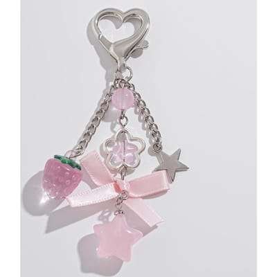 Porte-clés tendance en forme de fleur, étoile, nœud, fraise, pendentif pour sac à dos, pantalon, accessoires pour femmes gray