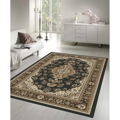 Nain Klassiek Medaillon - Laagpolig Oosters Vloerkleed - Vintage Tapijt - Zwart- 140x200 CM