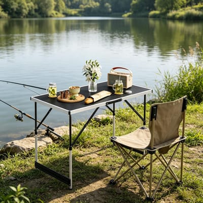 REDOM - Klaptafel - In Hoogte Verstelbaar - Voor Camping En Tuin - Aluminium En MDF - Zwart - 100 X 60 X 73-94 Cm