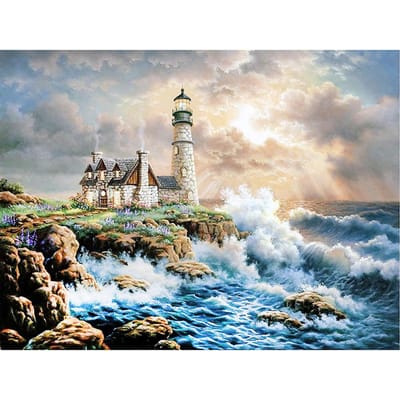 Schilderachtige DIY Diamond Painting Home Decor Vuurtoren Strass Art 3D borduurpakketten 20X30CM beige