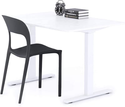 Bureau 120x80 Wit Beton Optiek met Witte Poten voor Thuiswerkplek